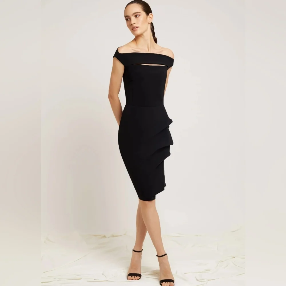 Chiara Boni Black One-Shoulder Sheath Dress with Side Ruffles Size 10(46) In EUC - Picture 1 of 13